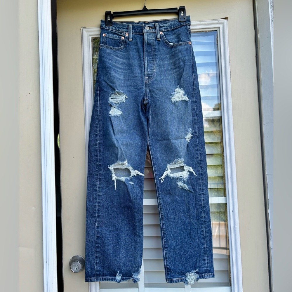 Levi’s 501 Straight Leg Ripped Distressed Blue Jeans